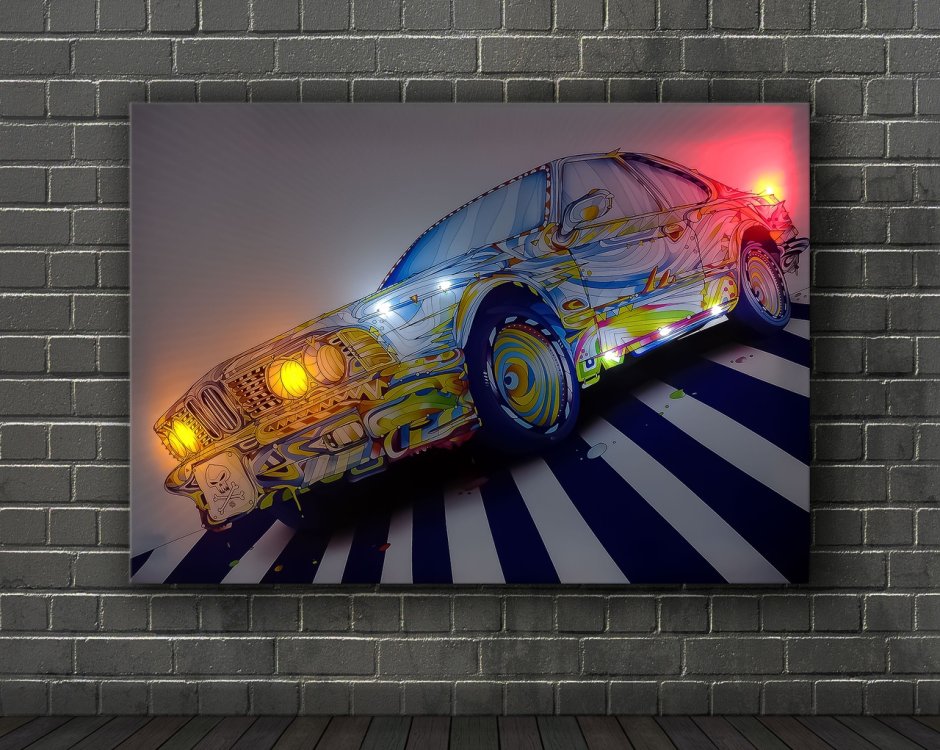 Картина авто с подсветкой фар