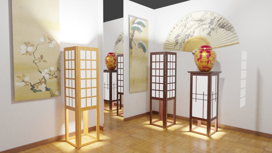 Японский стиль столик со светильником