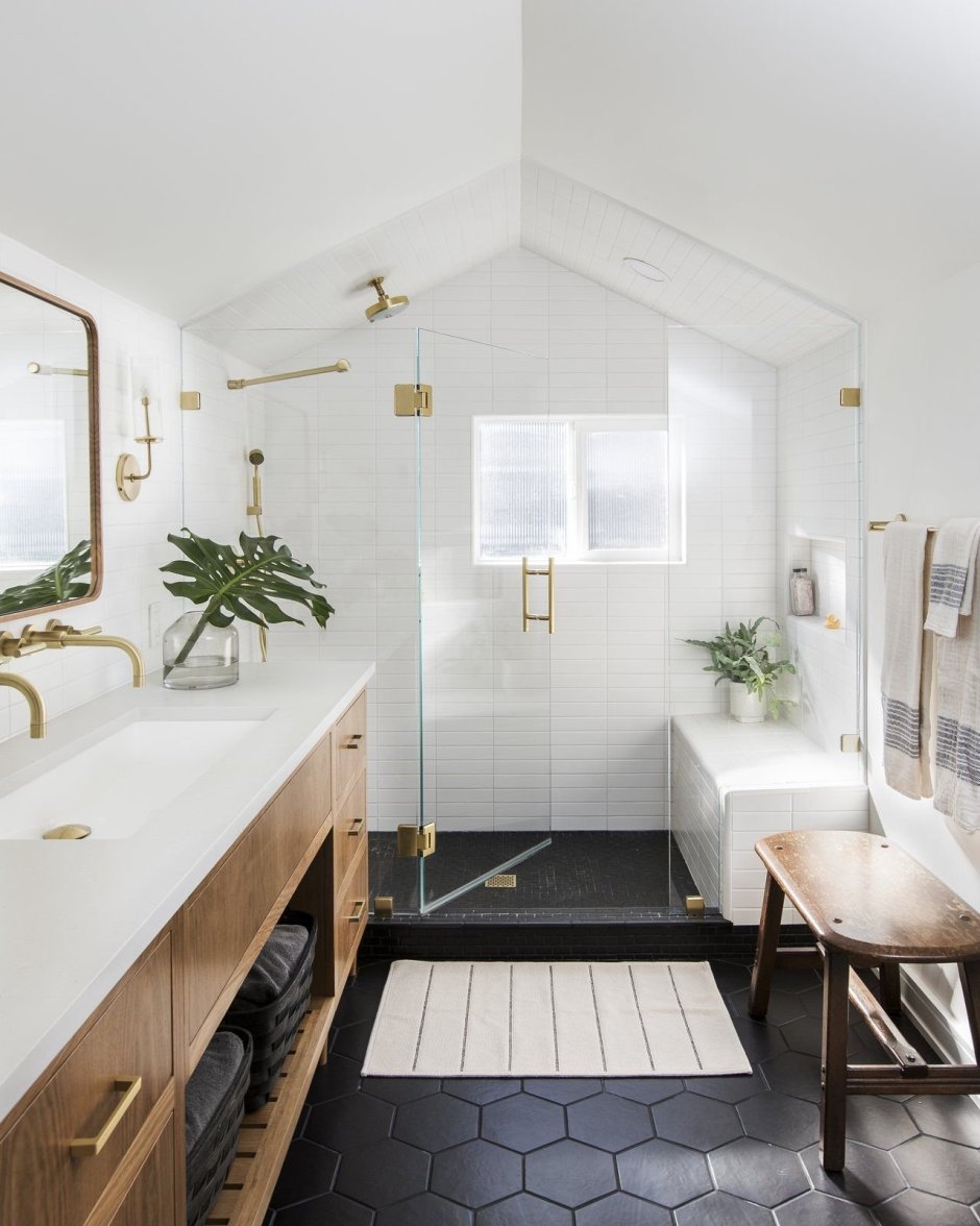 Minimalist White and Wood Bathroom