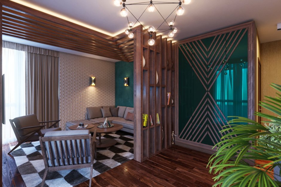 Разделение комнаты деревянными рейками