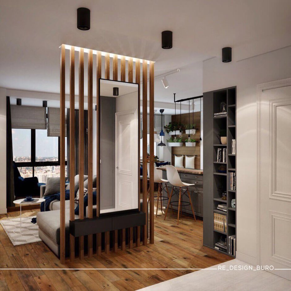 Реечная перегородка для зонирования прихожей