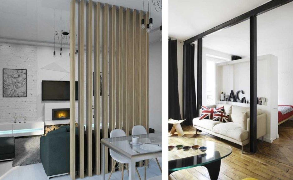 Разделение зон в комнате перегородкой