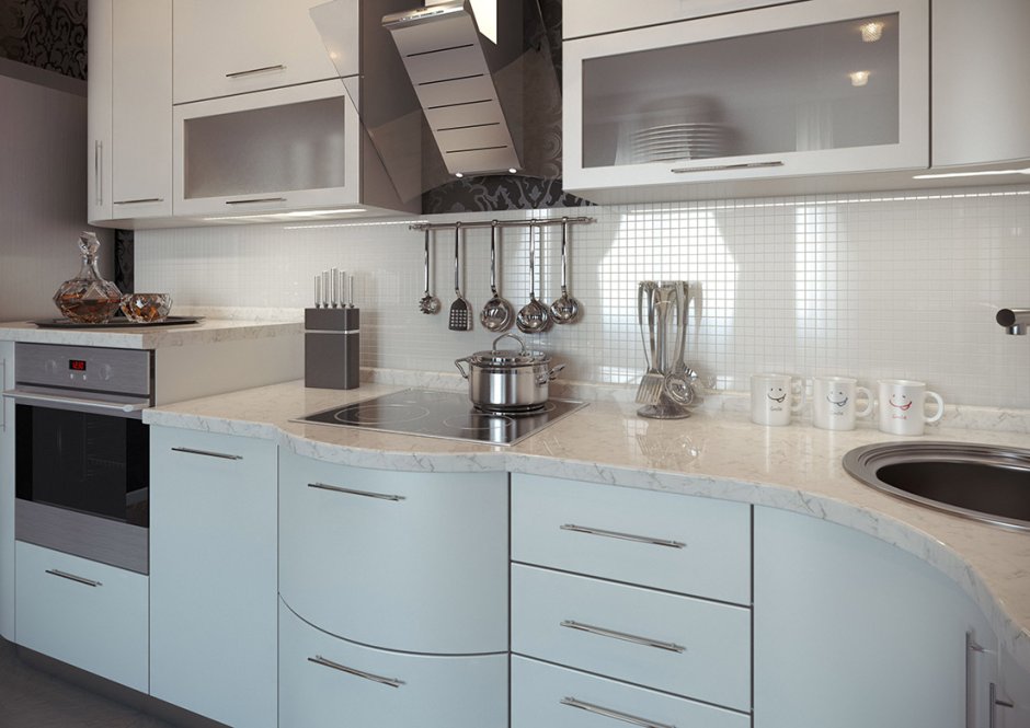 Белая перламутровая кухня