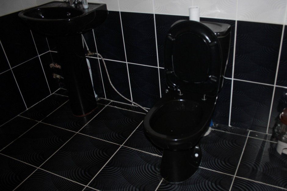 Туалет с черным унитазом