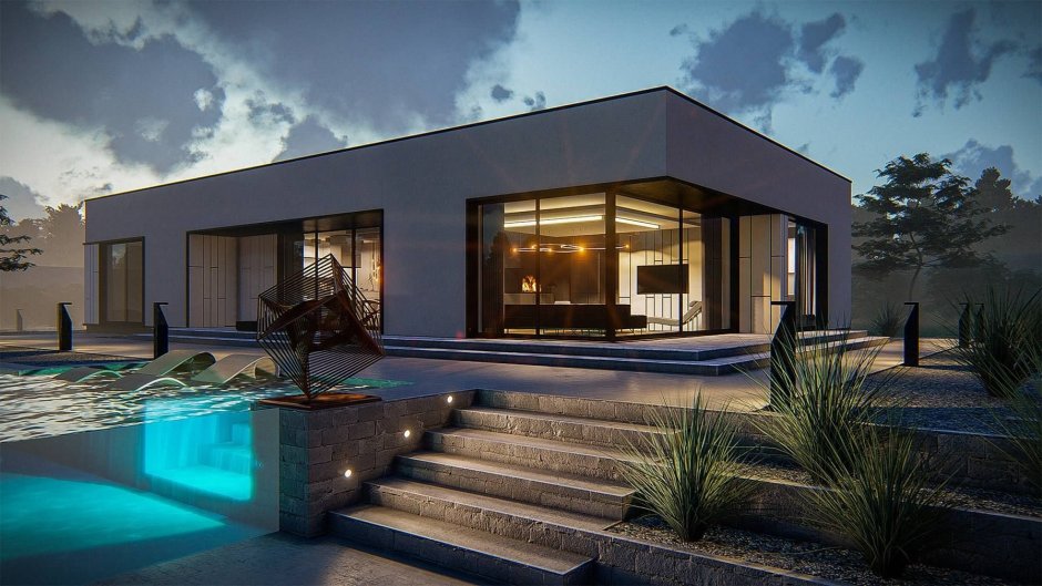 Z500 проекты одноэтажных домов с террасой в стиле Хай тек