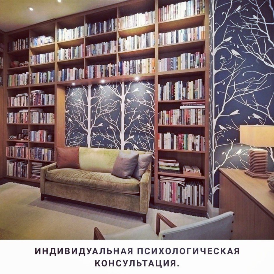 Интерьер спальни с библиотекой