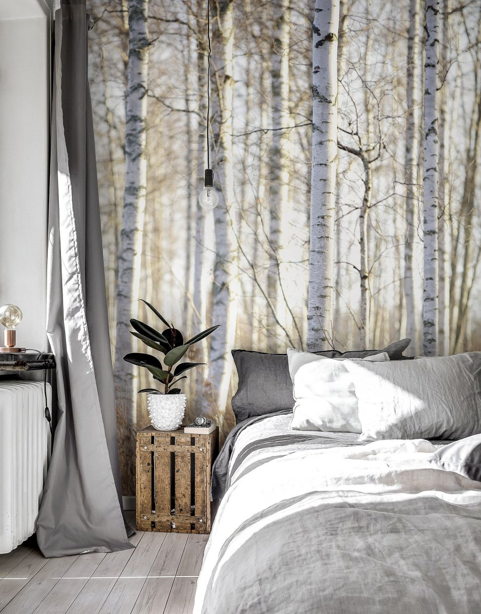 Интерьер спальни в стиле леса