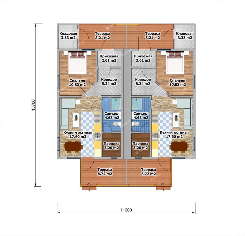 Каркасный дом дуплекс на две семьи под ключ