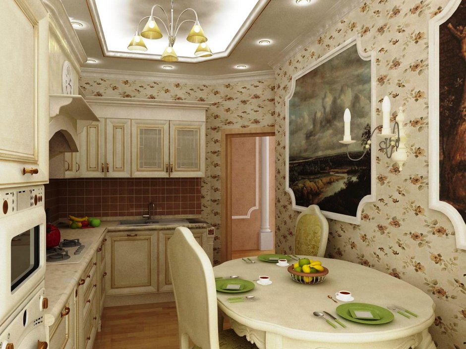 Обои для кухни в классическом стиле