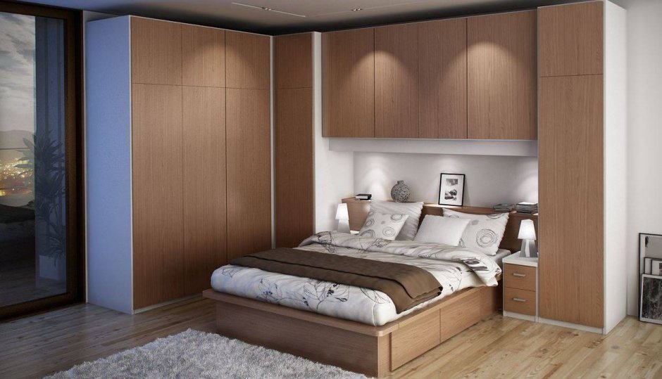 Спальня со шкафом в изголовье