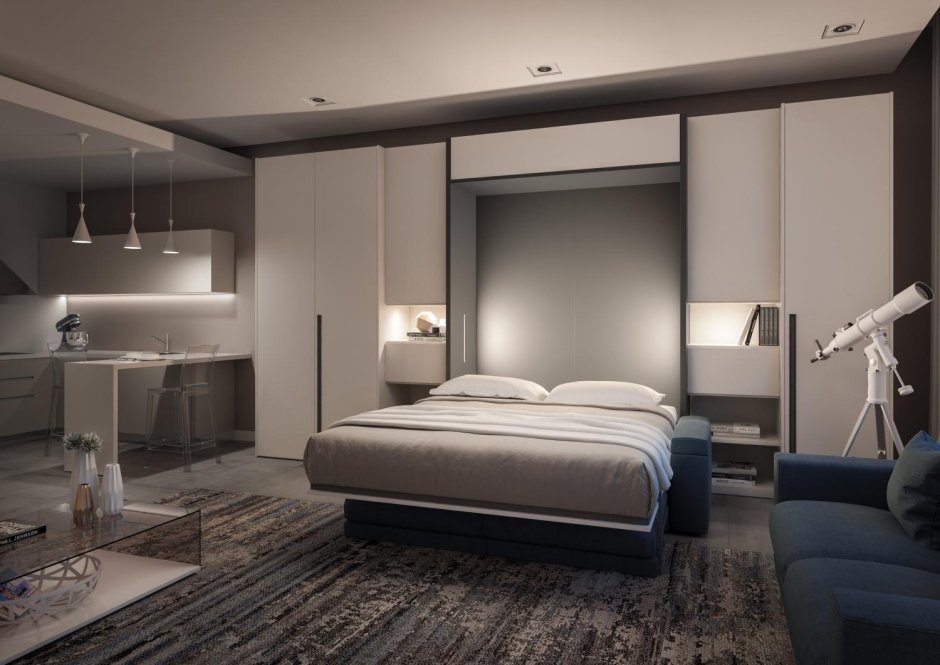 Спальня в современном стиле с встроенной кроватью
