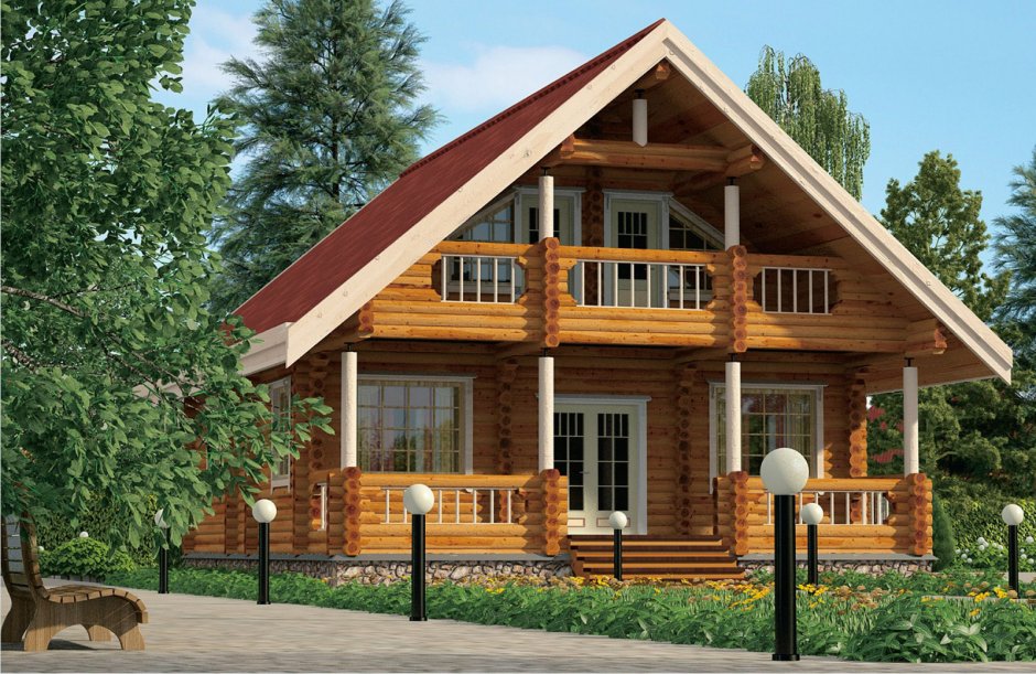 Двухэтажный деревянный домик