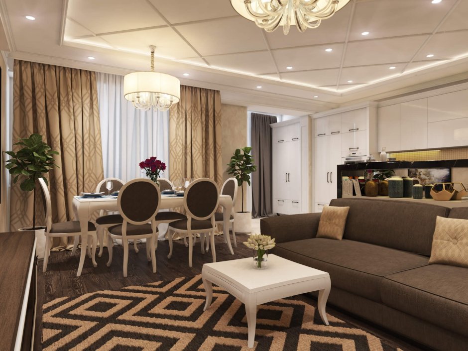 Кухня гостиная бежевый арт деко