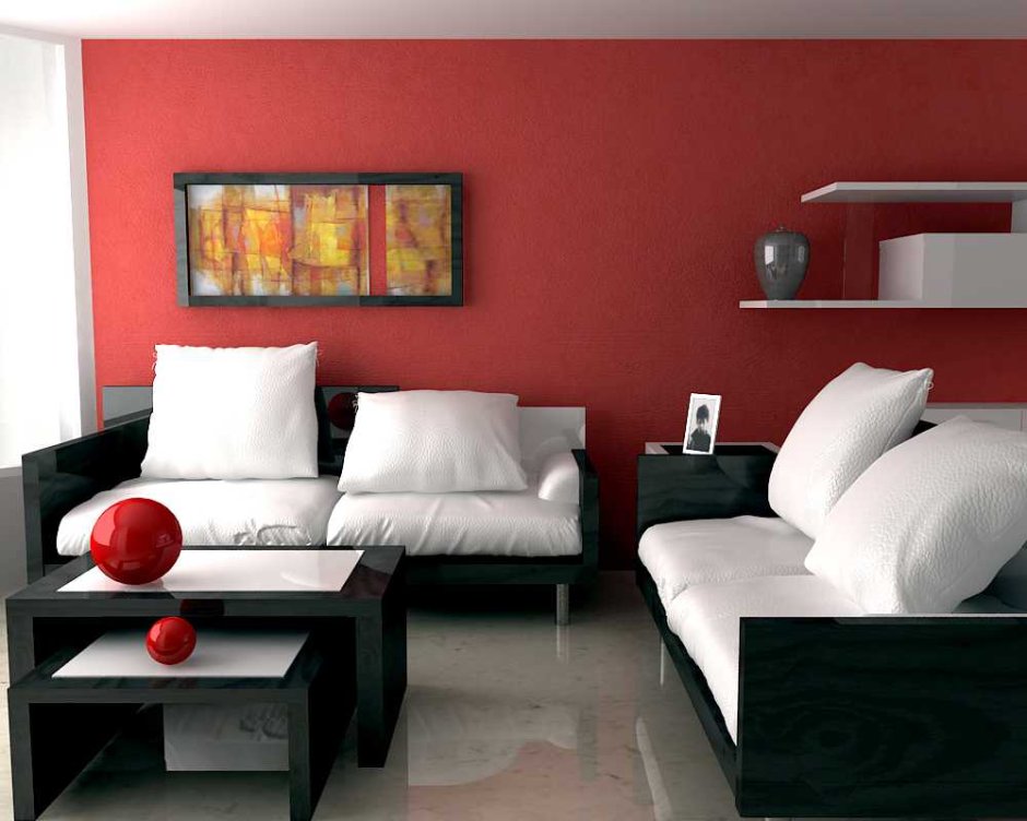Интерьер с черно красной мебелью