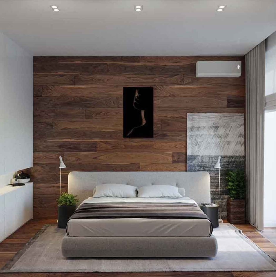 Ниша из деревянных панелей в маленькой спальне