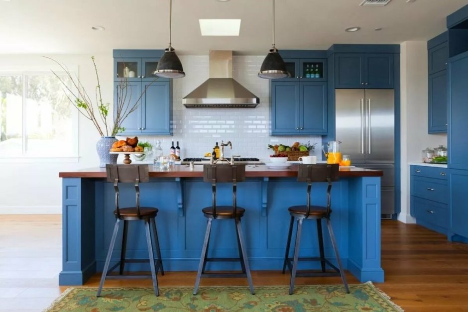 Серо-синяя кухня икеа