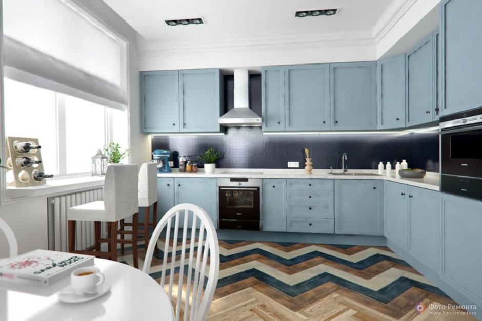 Кухня в скандинавском стиле голубого цвета