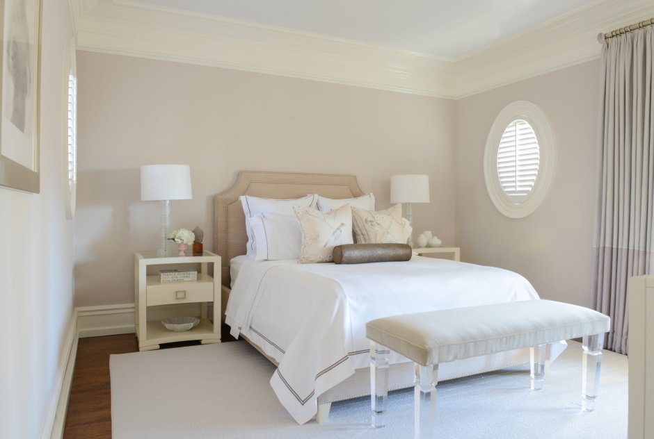 Beige and Light Pink Bedroom with Gold
