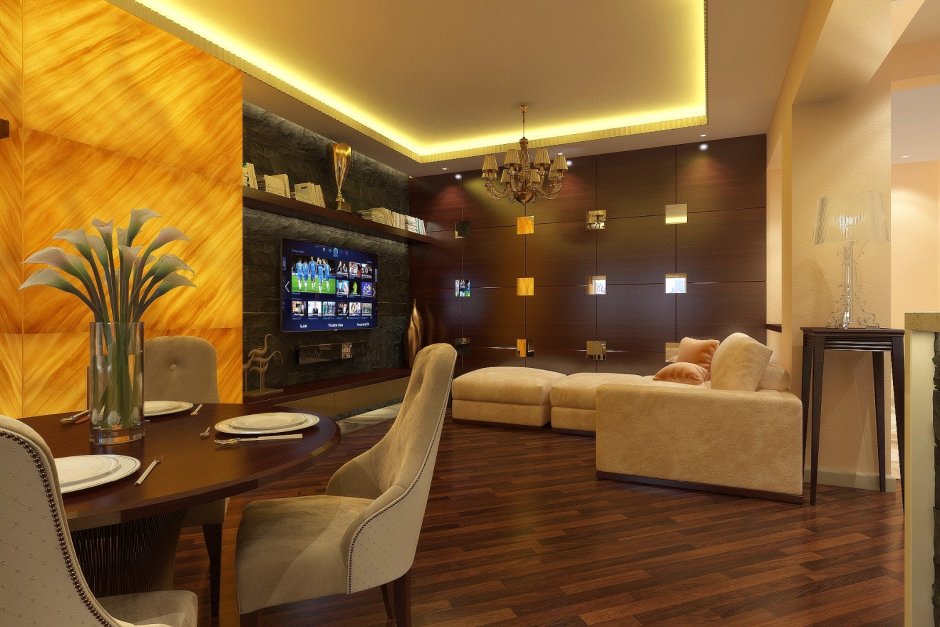 Оникс в интерьере гостиной с подсветкой