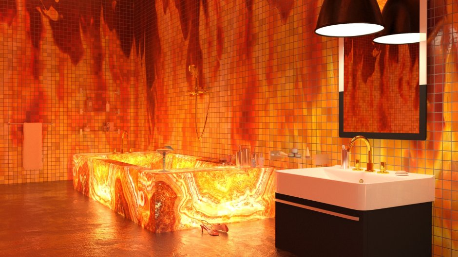 Ванна из оникса с подсветкой на кухне