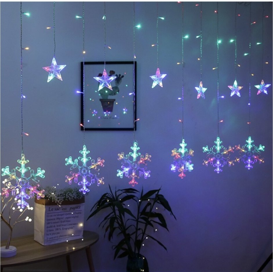 Гирлянда занавес Снежинка 3х1м 80l RGB