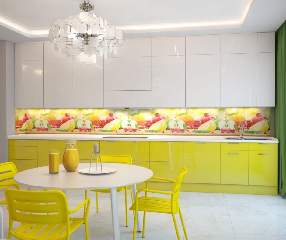Кухня с ярким фартуком