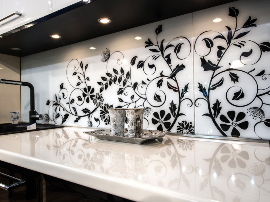 Стеновые панели для черно белой кухни