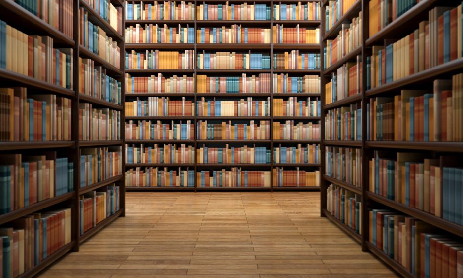 Книжные стеллажи в библиотеке