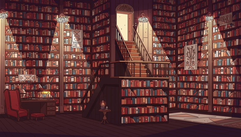 Комната с книжными полками арт