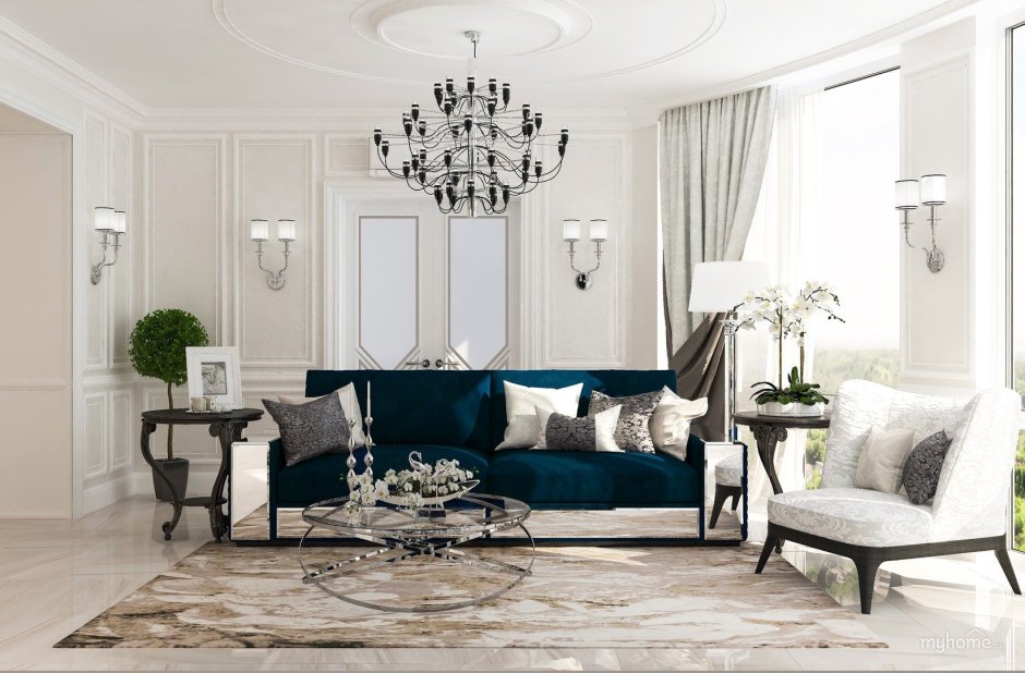 Цветовая палитра для интерьера гостиной Неоклассика