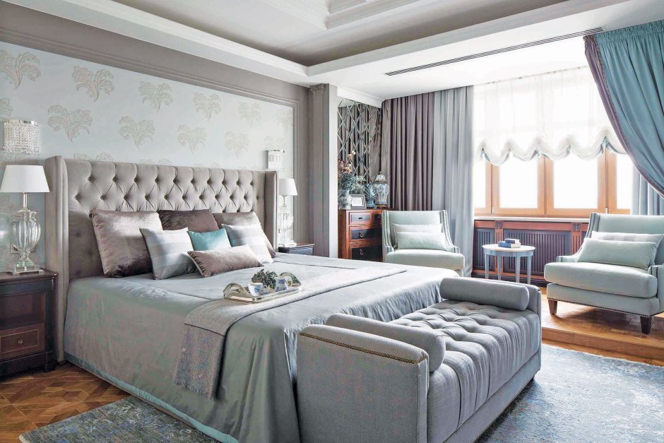 Спальня Неоклассика в серых тонах