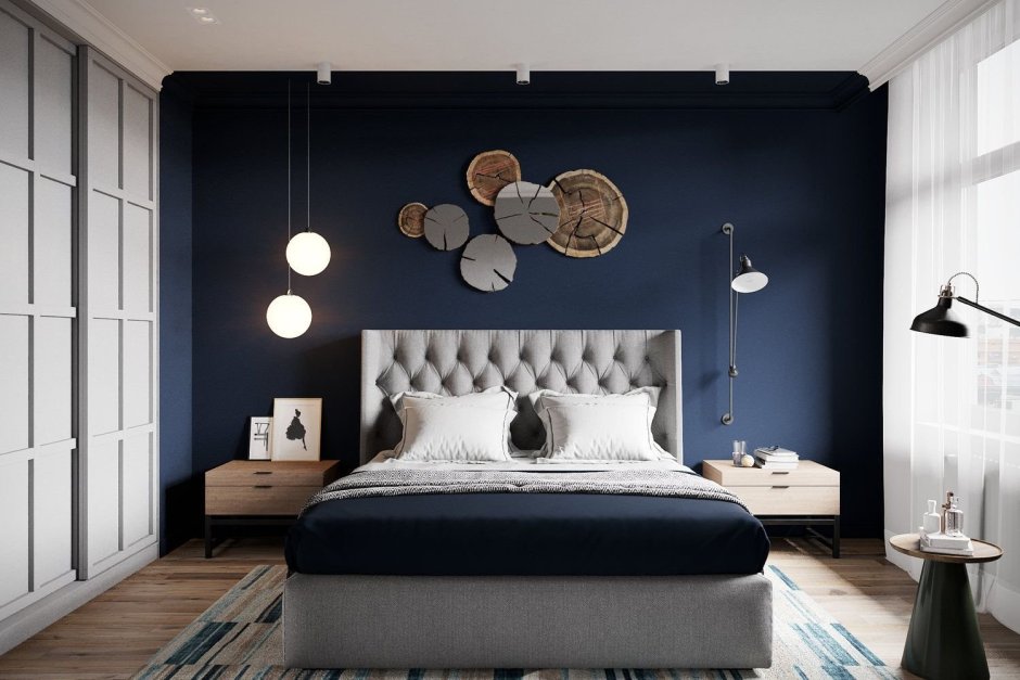 Спальня сине белая в современном стиле