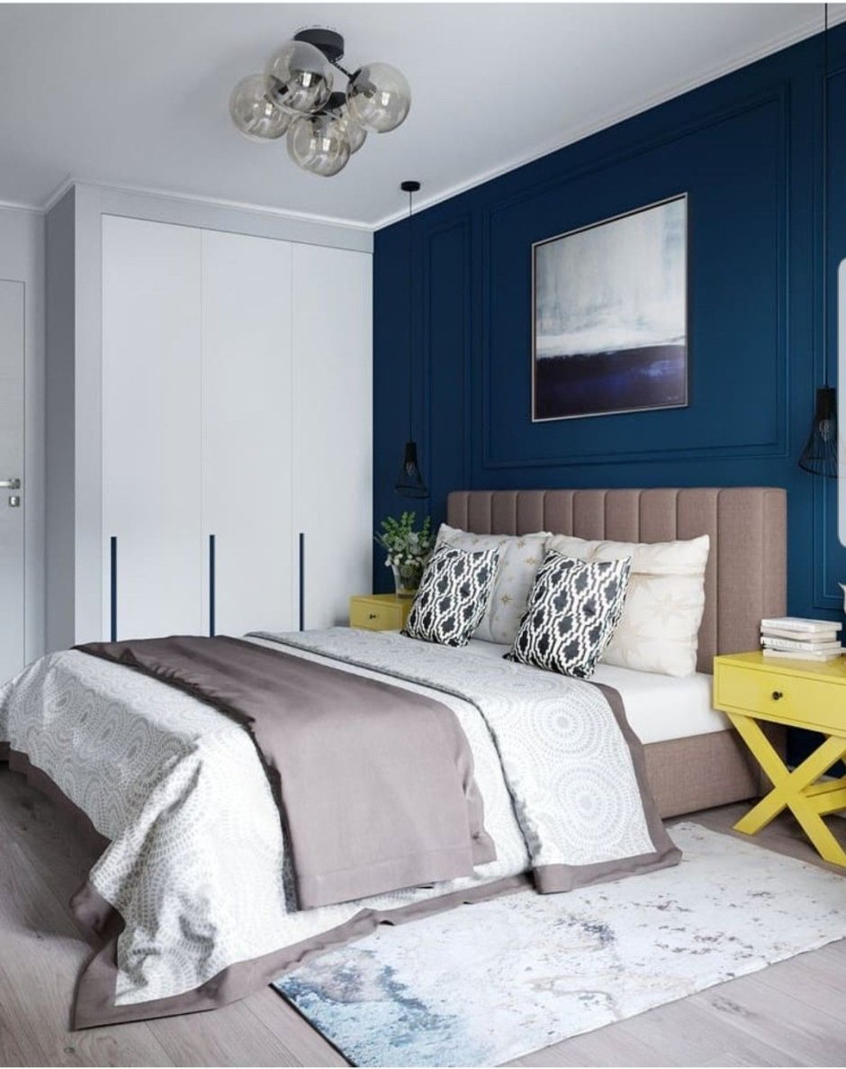 Синяя спальня в скандинавском стиле