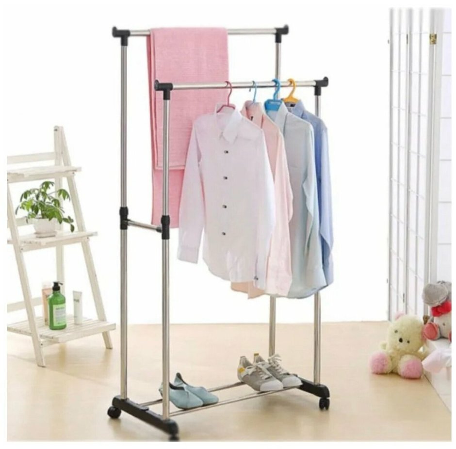 Двойная напольная передвижная стойка для одежды Double-Pole Telescopic clothes Rack