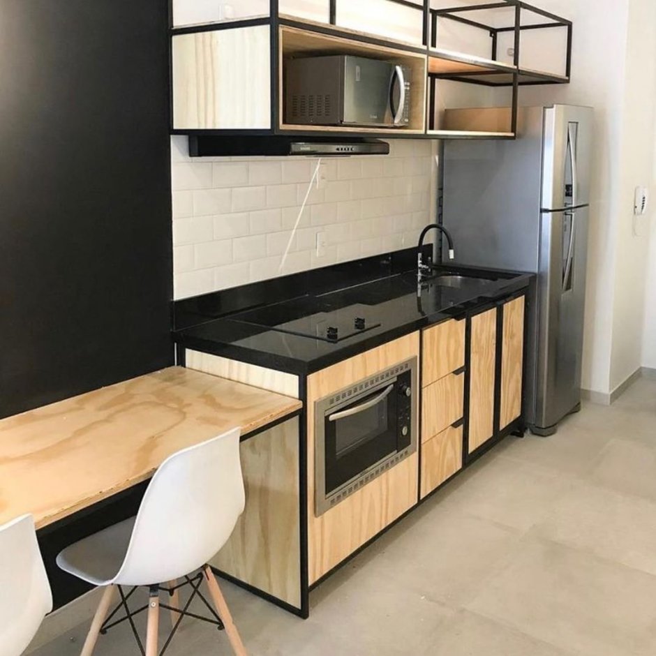 Кухня лофт из металла и дерева