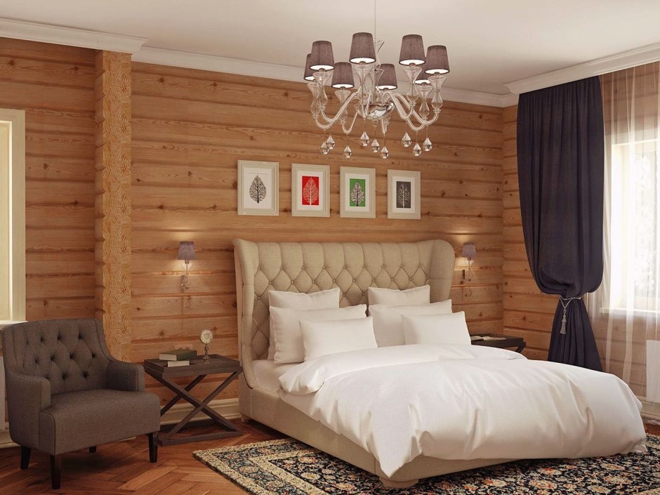 Светлая спальня в деревянном доме