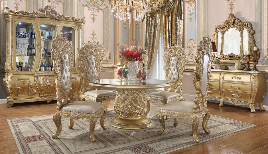 Royal Furniture Round Gold Dining Table Set Luxury with led