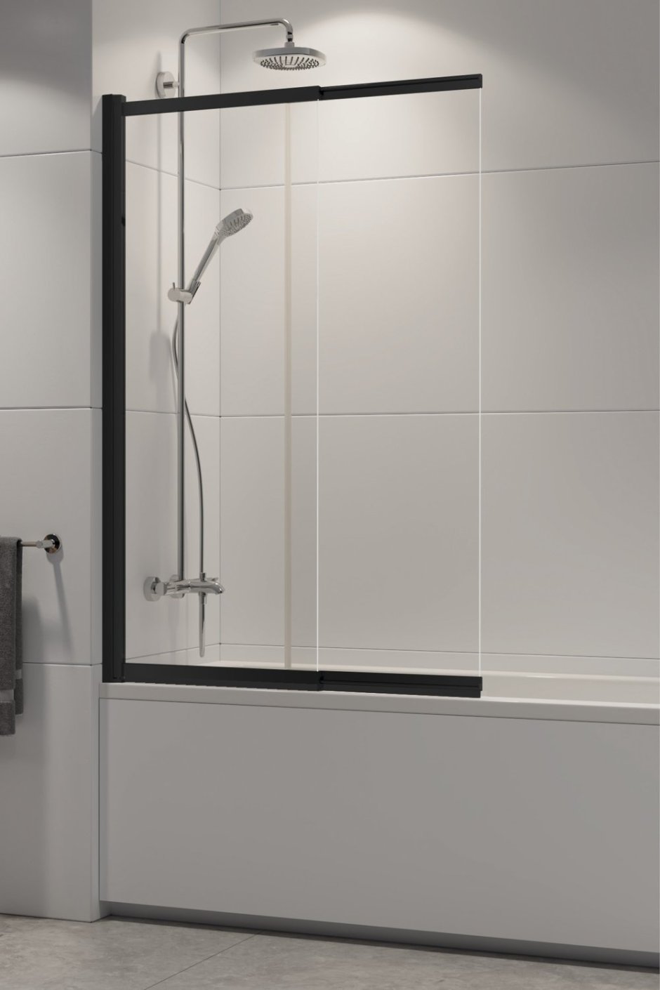 Шторка на ванну New trendy Sensi Black 100x150 стекло прозрачное