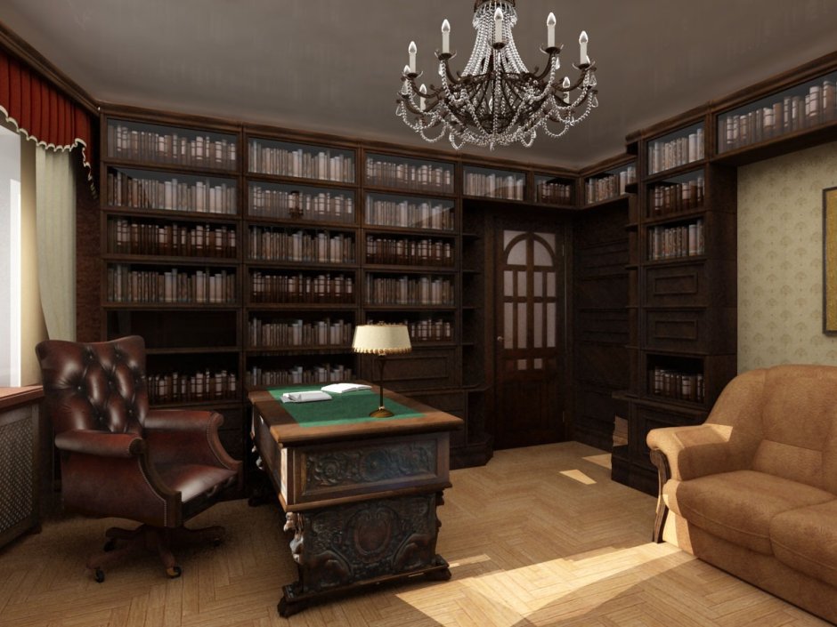 Кабинет библиотека в частном доме