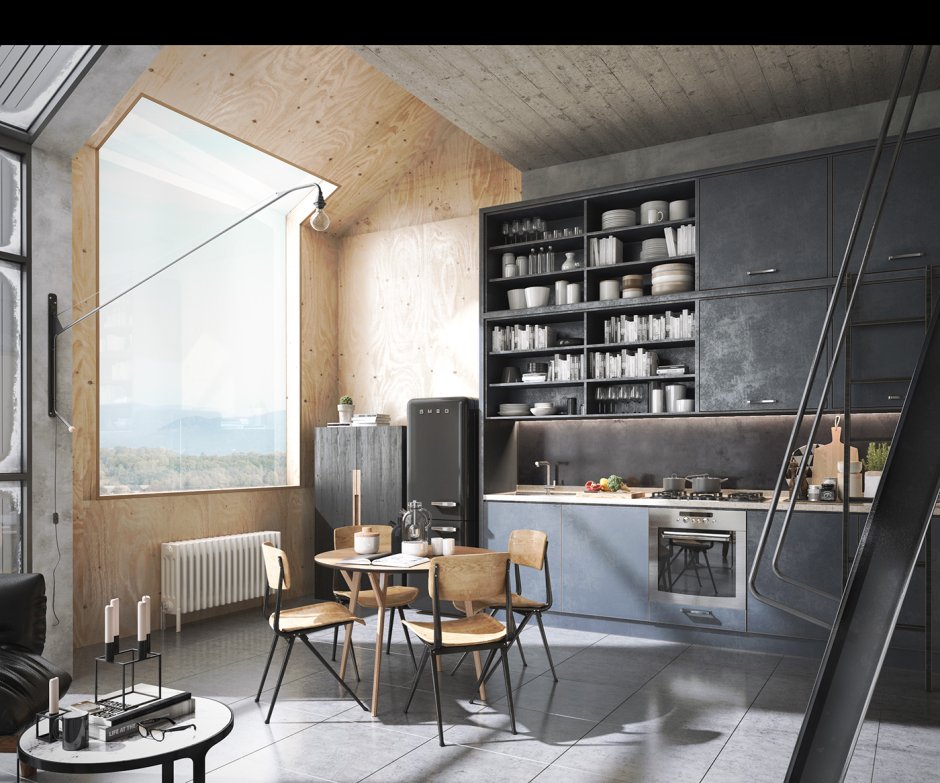 Кухня лофт 3ds Max