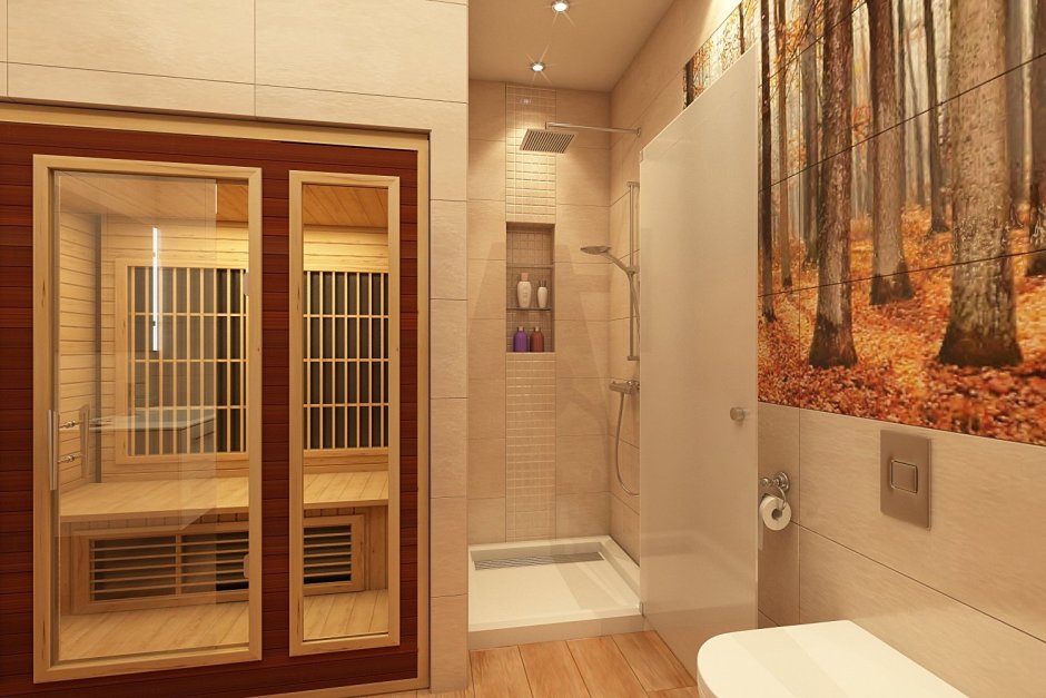 Ванная комната с сауной и душем