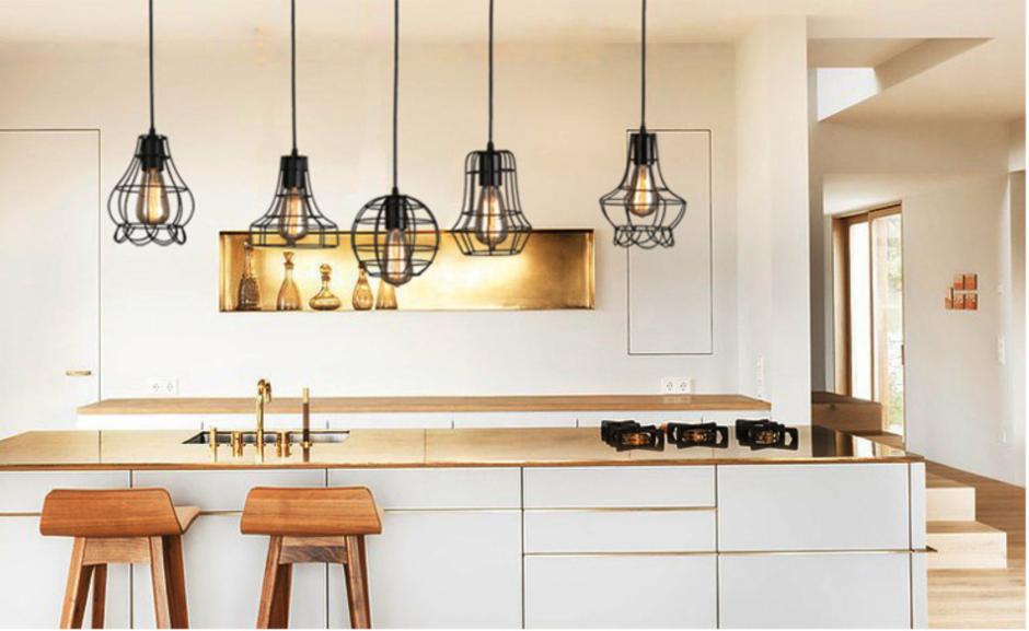 Люстра Rustic 3-Light Metal Cage Grey Pendant Lamp