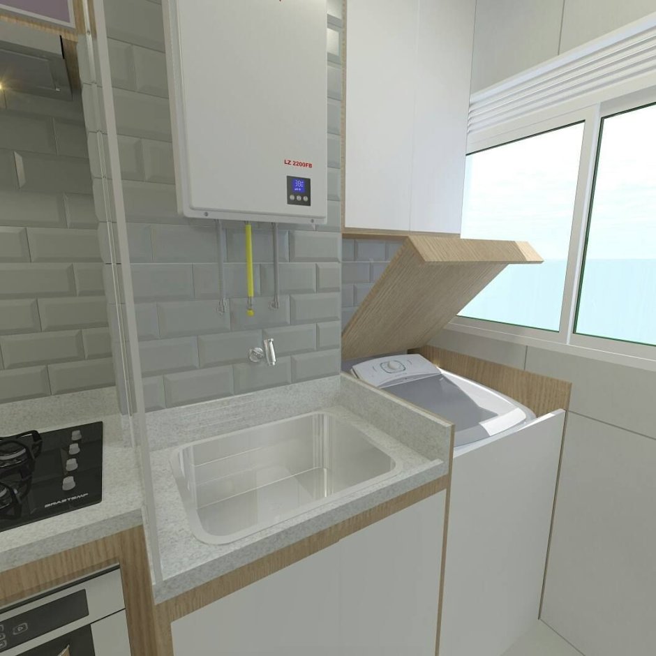 Вертикальная стиральная машина на кухне