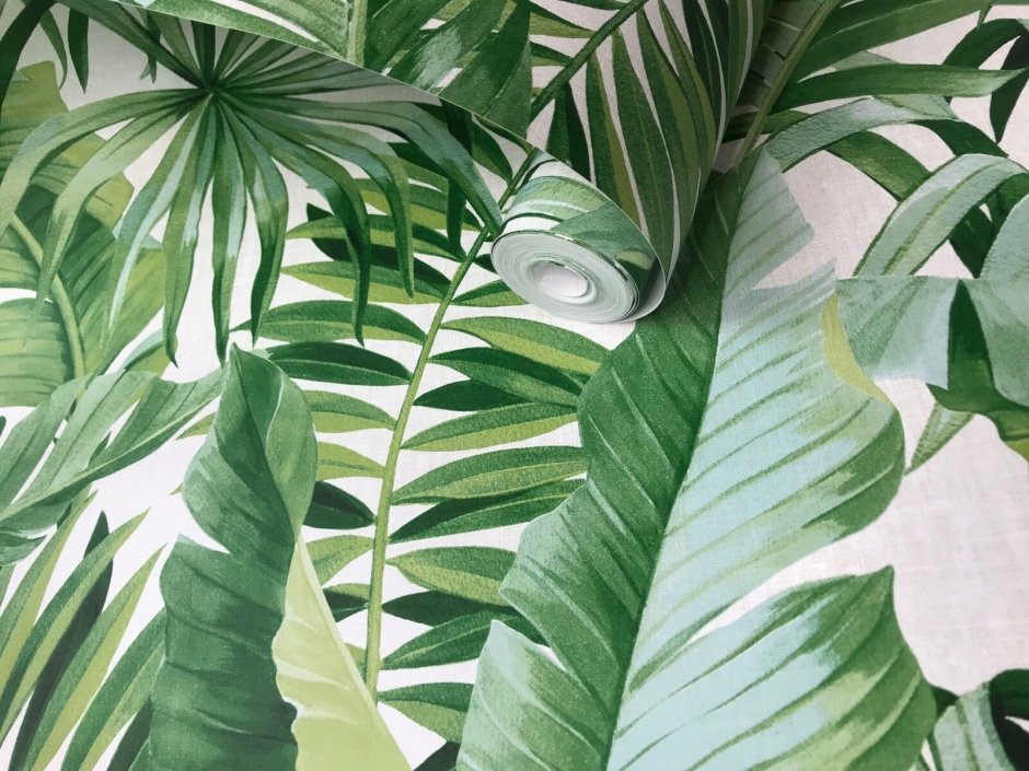 Alfresco Palm Leaf Wallpaper White Green Jungle Tropical 2744-24136