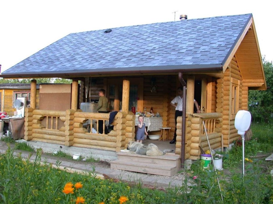 Баня с беседкой из бревна