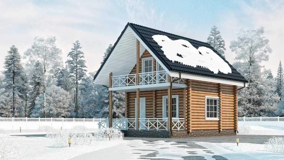 Дом-баня 6х6 с мансардой из бревна