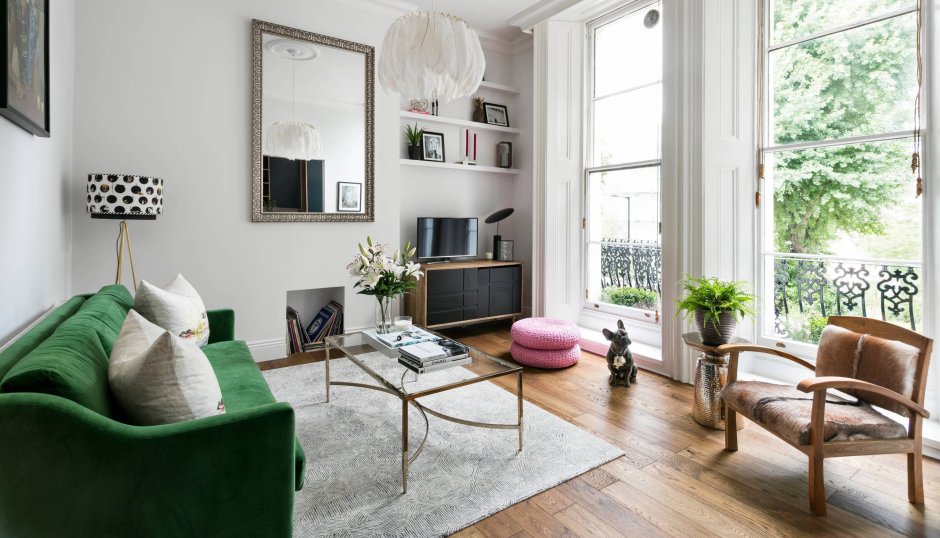 Emerald Green Sofa in Black Interior