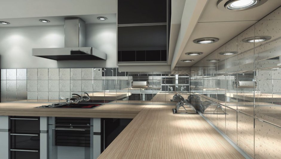 Зеркальное скинали для кухни