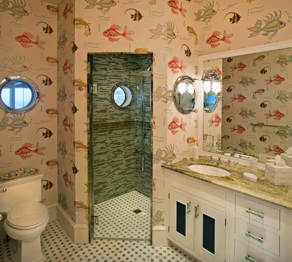Ванная комната с душевой в морском стиле