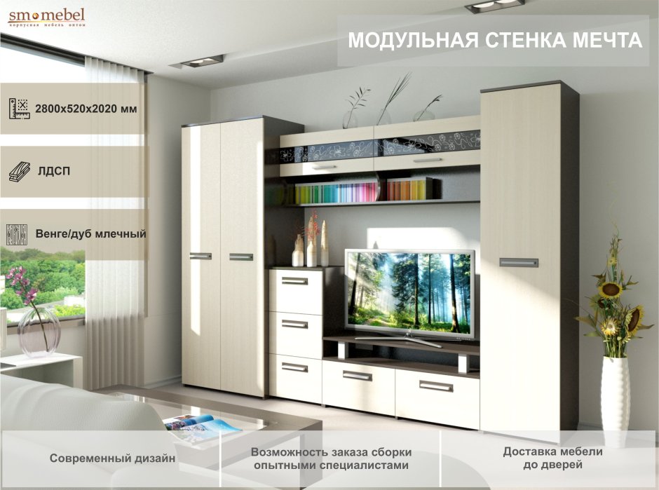 Стенки в гостиную современные со шкафами
